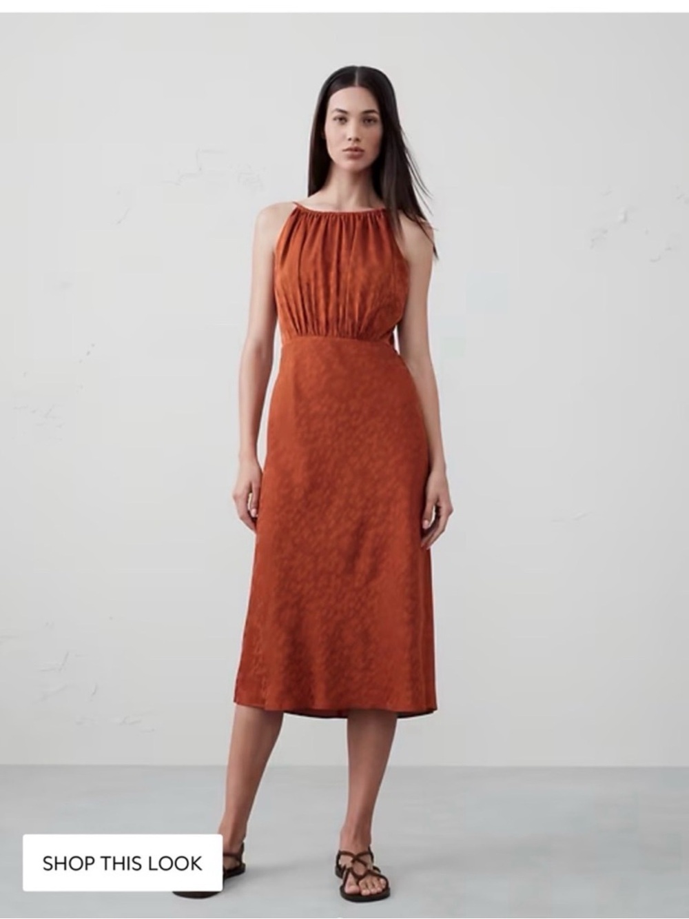 Banana Republic Rust Slip Midi Dress with Pleated Front